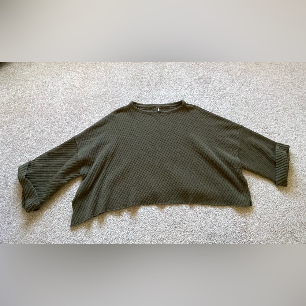 Free People Dark Olive Ribbed Cropped Sweater
